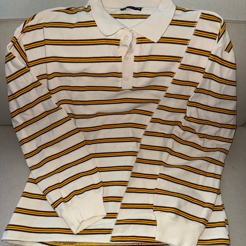 Zara Cream Polo with Yellow & Brown Stripes